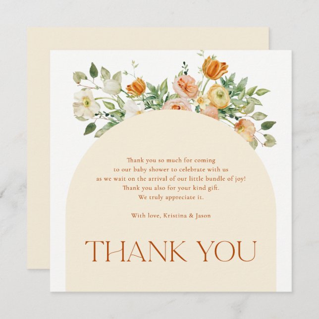 Boho Blume Girl Baby Dusche Danke Karte (Vorne/Hinten)