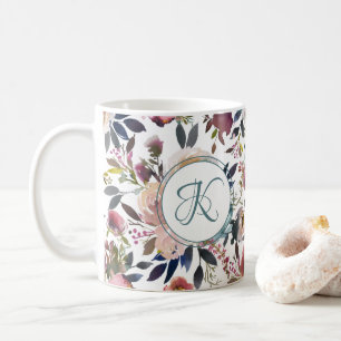 Boho Blume Green Pink Mit Monogramm Kaffeetasse
