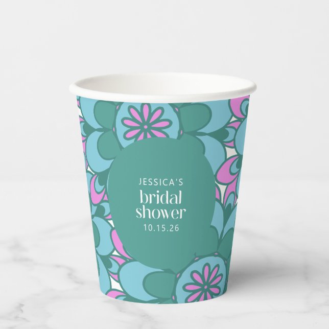 Boho Blume Groovy Green Brautparty Custom Pappbecher (Vorderseite)