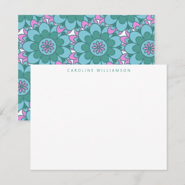 Boho Blume Groovy Green Personalisiert Stationery Mitteilungskarte (Vorne/Hinten)