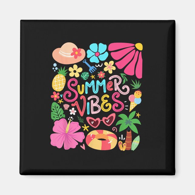 Boho Blume Hello Summer Vibes Funny Beach Life Me Magnet (Vorne)
