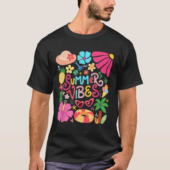 Boho Blume Hello Summer Vibes Funny Beach Life Me T-Shirt (Vorderseite)