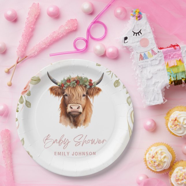 Boho Blume Highland Cow Pappteller (Party)