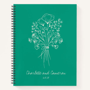 Boho Blume Line Art Personalisiert Wedding Emerald Notizbuch