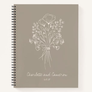 Boho Blume Line Art Personalisiert Wedding Taupe Notizbuch