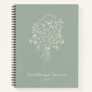 Boho Blume Line Art Personalisierte Hochzeit Notizbuch