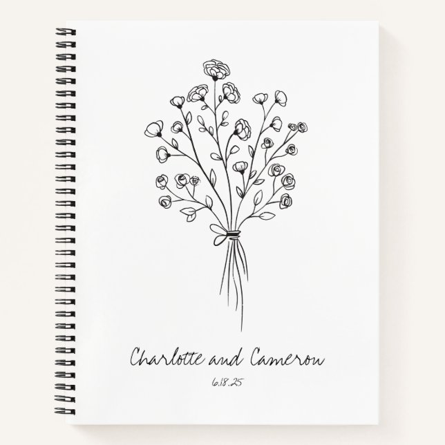 Boho Blume Line Art Zeichnend Personalisierte Hoch Notizbuch (Vorderseite)