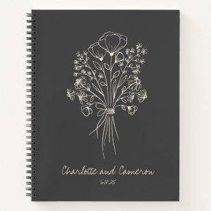 Boho Blume Line Art Zeichnend Personalisierte Hoch Notizbuch