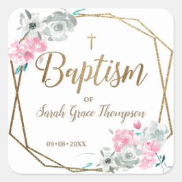 Boho Blume Mädchen benennen Goldtaufe Quadratischer Aufkleber