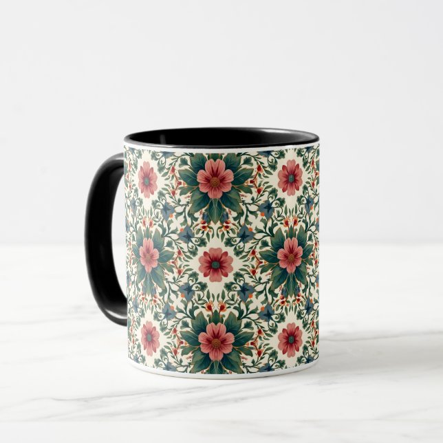 Boho Blume Magic - in den Farbtönen Grün und Rosa Tasse (Vorderseite Links)