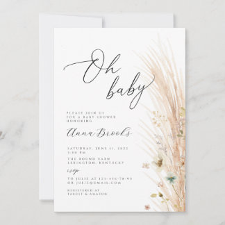 Boho Blume minimalistisch Oh Baby Dusche Einladung