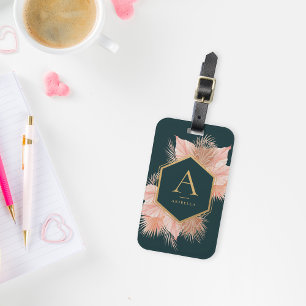 Boho-Blume mit goldenem Rahmen-Monogramm Gepäckanhänger