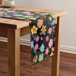 Boho Blume Muster B01.b Black BG Großer Tischläufer