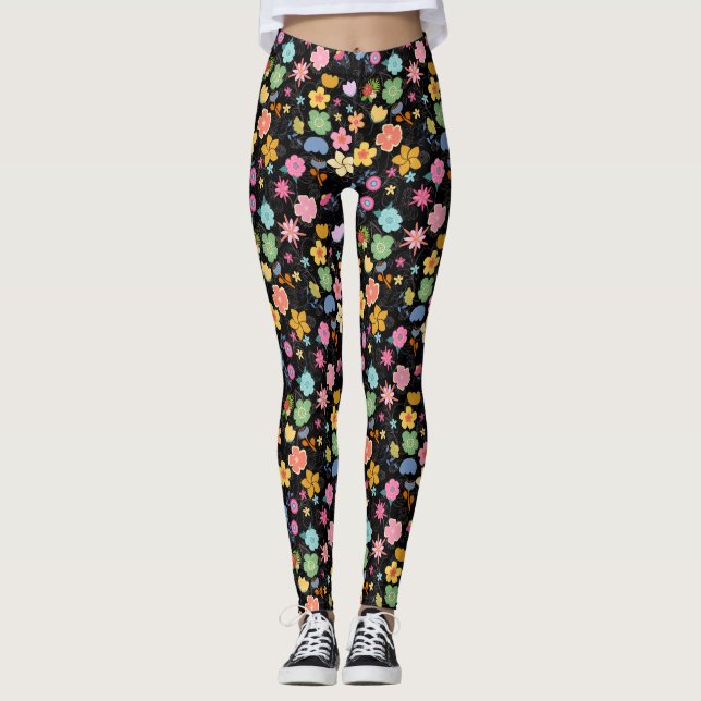 Boho Blume Muster B01.b Black BG Leggings (Vorderseite)