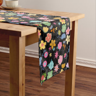 Boho Blume Muster B01.b Black BG Mittelgroßer Tischläufer