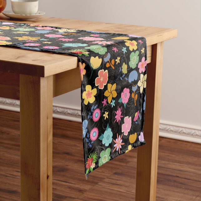 Boho Blume Muster B01.b Black BG Mittelgroßer Tischläufer (Beispiel)