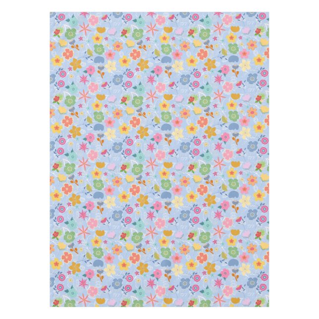 Boho Blume Muster B01.w Lblue BG Tischdecke (Vorderseite)