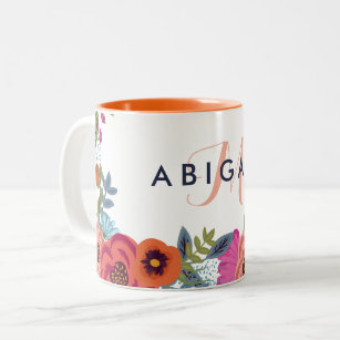 Boho Blume - Name und Monogramm Zweifarbige Tasse