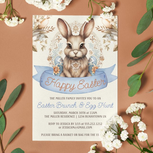 Boho Blume Ostern Bunny Brunch und Eierjagd Einladung (Von Creator hochgeladen)