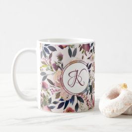 Boho Blume Pink Sage Green Monogrammiert Kaffeetasse