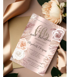 Boho Blume Rose Gold 50. Geburtstagsparty Einladung