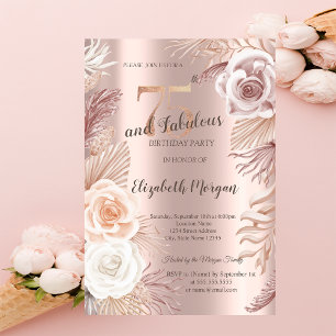 Boho Blume Rose Gold 75. Geburtstag Einladung