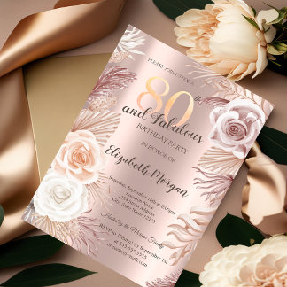 Boho Blume Rose Gold 80. Geburtstag Einladung