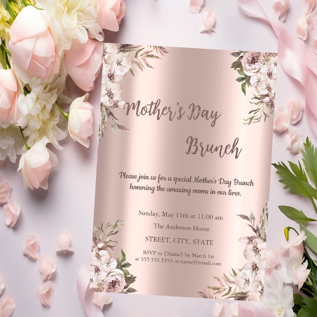 Boho Blume Rose Gold Muttertag Brunch Einladung (Von Creator hochgeladen)