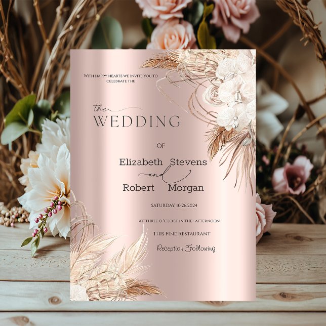Boho Blume Rose Gold Wedding Einladung (Von Creator hochgeladen)