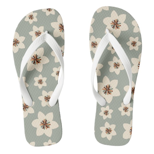 Boho-Blume - salbeigrüner Hintergrund Flip Flops (Fußbett)