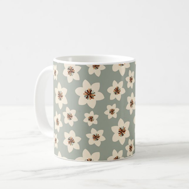 Boho-Blume - salbeigrüner Hintergrund Kaffeetasse (Vorderseite Links)