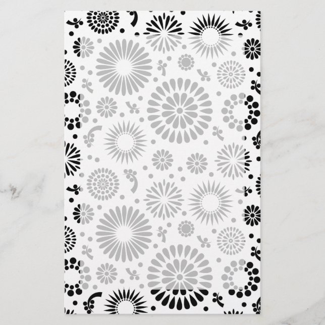 Boho Blume Schwarz-Weiß-Vektorblumenmuster Briefpapier (Vorderseite)