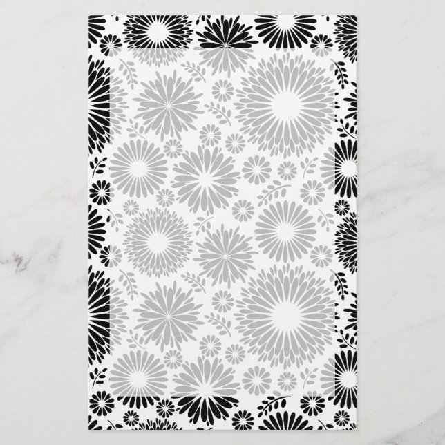 Boho Blume Schwarz-Weiß-Vektorblumenmuster Briefpapier (Vorderseite)