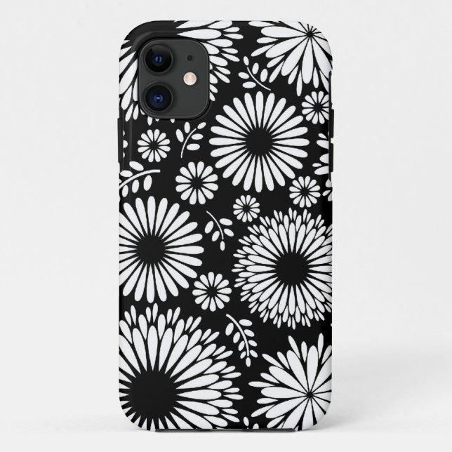 Boho Blume Schwarz-Weiß-Vektorblumenmuster Case-Mate iPhone Hülle (Rückseite)