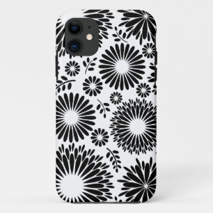 Boho Blume Schwarz-Weiß-Vektorblumenmuster iPhone 11 Hülle