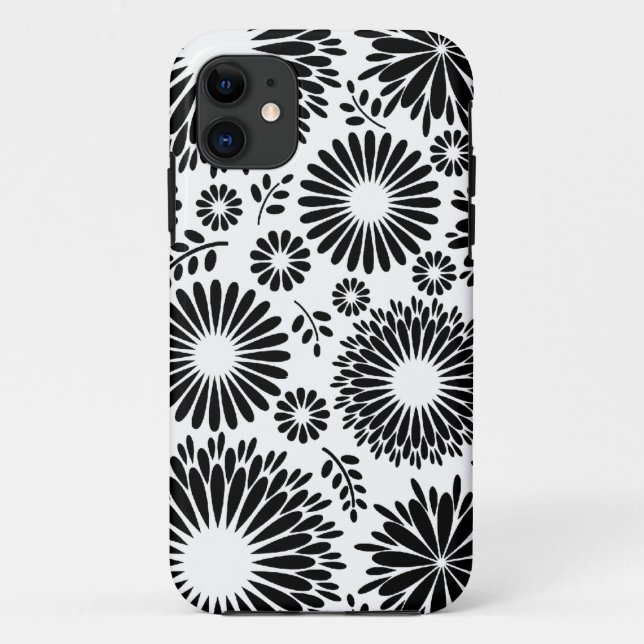 Boho Blume Schwarz-Weiß-Vektorblumenmuster Case-Mate iPhone Hülle (Rückseite)