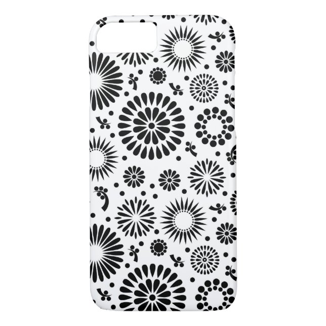 Boho Blume Schwarz-Weiß-Vektorblumenmuster Case-Mate iPhone Hülle (Rückseite)