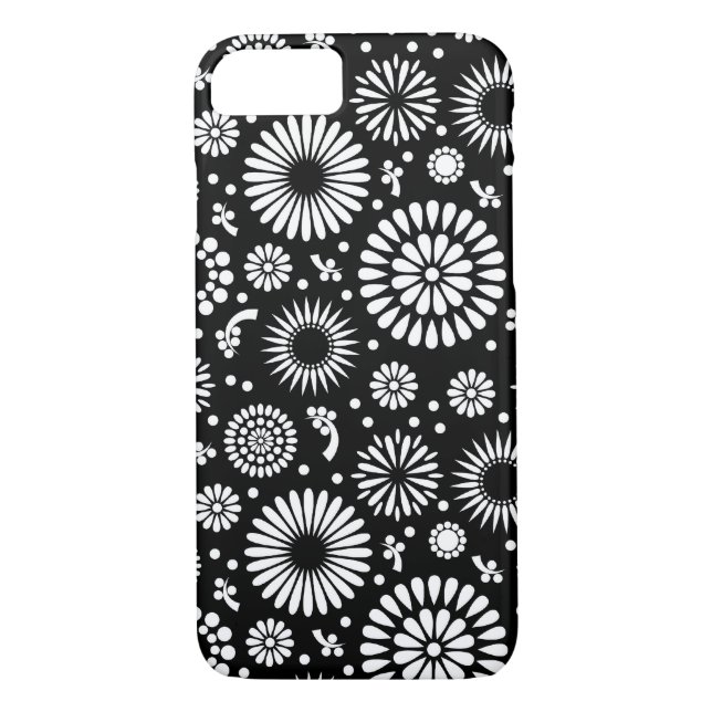 Boho Blume Schwarz-Weiß-Vektorblumenmuster Case-Mate iPhone Hülle (Rückseite)