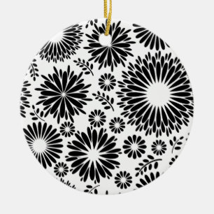 Boho Blume Schwarz-Weiß-Vektorblumenmuster Keramik Ornament