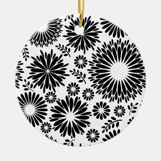 Boho Blume Schwarz-Weiß-Vektorblumenmuster Keramik Ornament (Vorne)