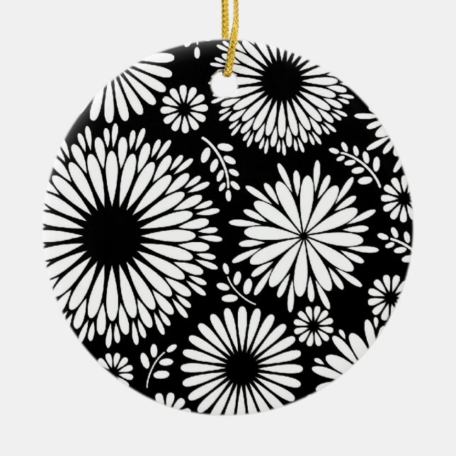 Boho Blume Schwarz-Weiß-Vektorblumenmuster Keramikornament (Vorne)