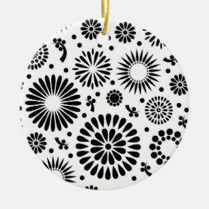 Boho Blume Schwarz-Weiß-Vektorblumenmuster Keramikornament