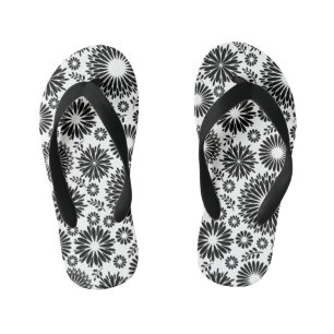 Boho Blume Schwarz-Weiß-Vektorblumenmuster Kinderbadesandalen
