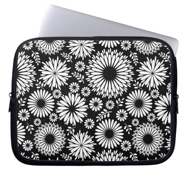 Boho Blume Schwarz-Weiß-Vektorblumenmuster Laptopschutzhülle (Vorderseite)