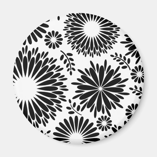 Boho Blume Schwarz-Weiß-Vektorblumenmuster Magnet (Vorne)