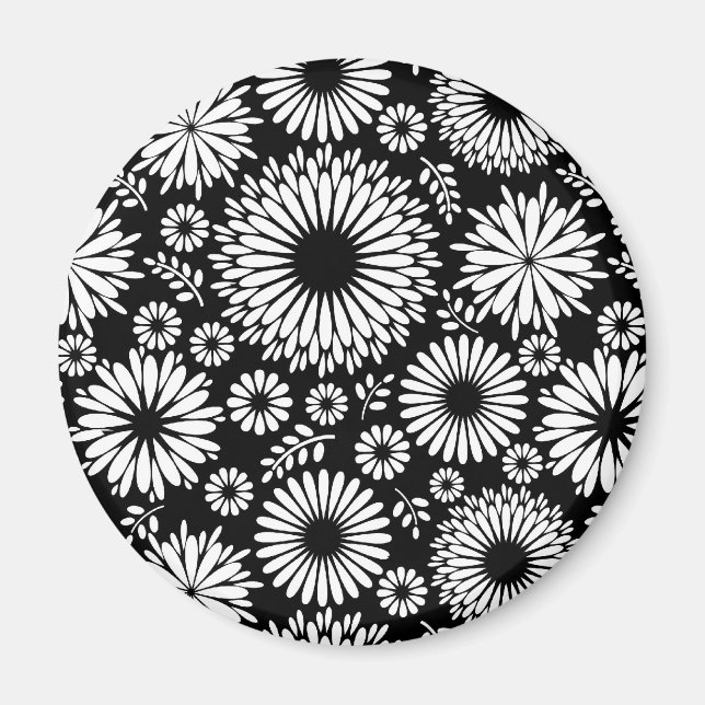 Boho Blume Schwarz-Weiß-Vektorblumenmuster Magnet (Vorne)