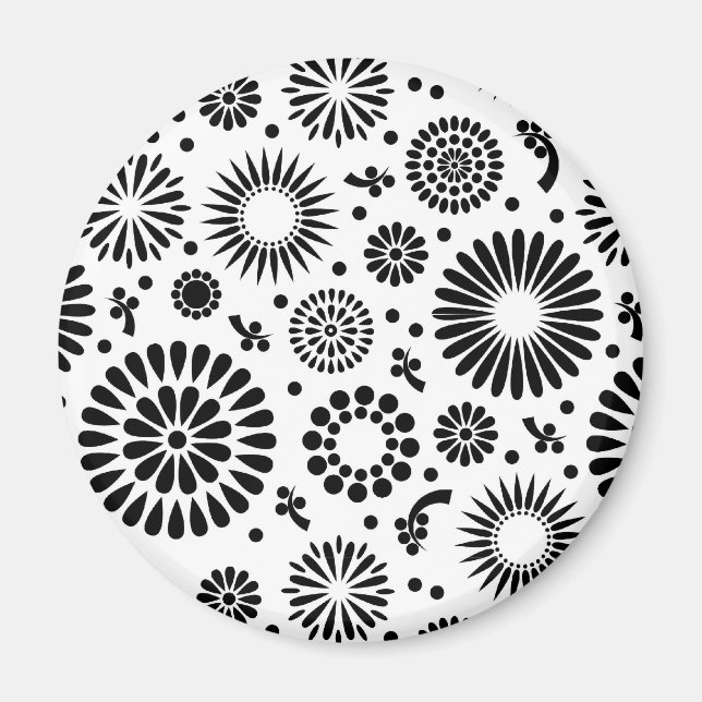 Boho Blume Schwarz-Weiß-Vektorblumenmuster Magnet (Vorne)