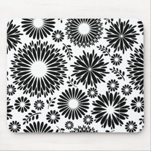 Boho Blume Schwarz-Weiß-Vektorblumenmuster Mousepad