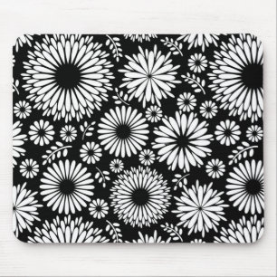 Boho Blume Schwarz-Weiß-Vektorblumenmuster Mousepad