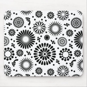 Boho Blume Schwarz-Weiß-Vektorblumenmuster Mousepad